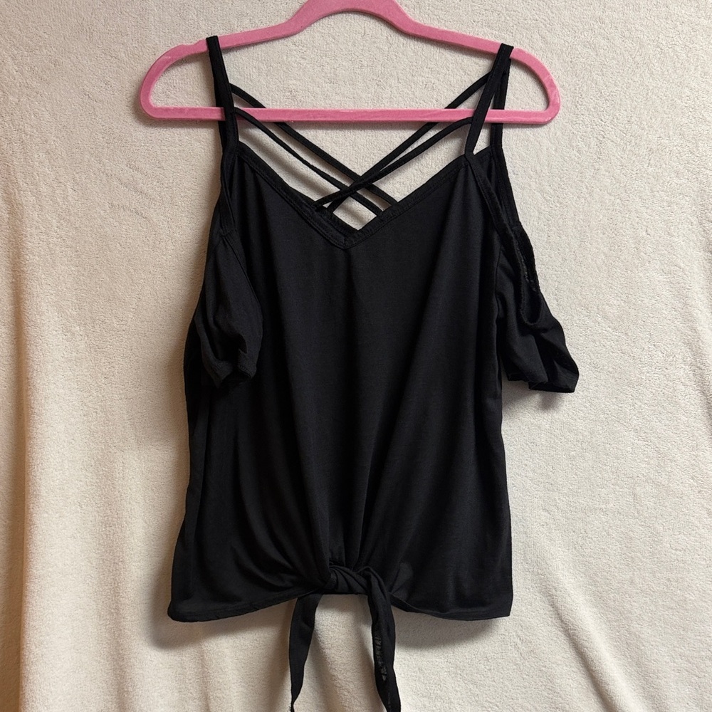 SHEIN Black Cold-Shoulder Tie-Front Camisole